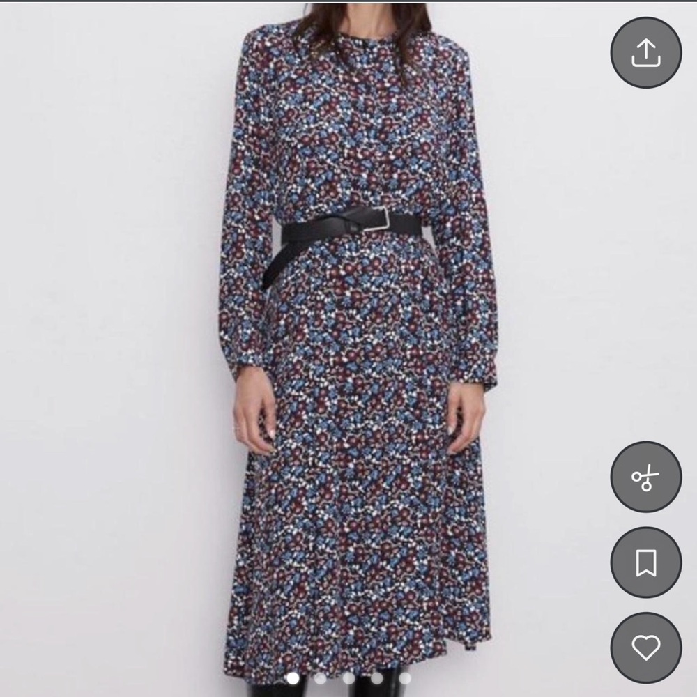 Zara Floral Long Sleeve Dress - Blue and Red